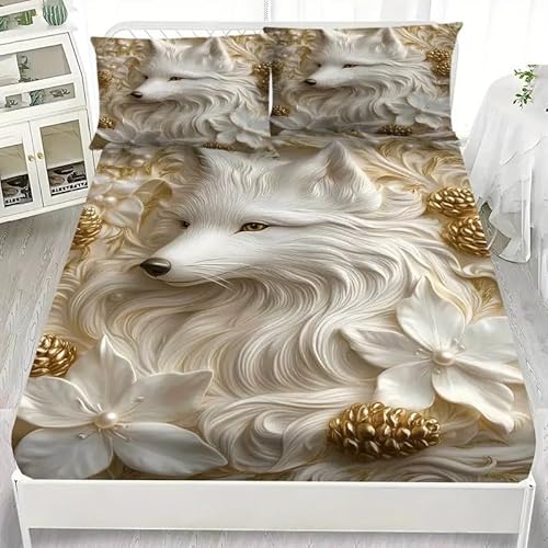 Spanbettlaken 180x200 Tier Spannbetttuch Wolf Bettlaken Boxspringbett mit Gummizug Spannbettuch Mikrofaser für Matratzen von 30 cm Mit 2 Kissenbezüge 80x80 cm von BSYYZQC