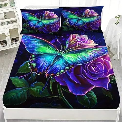 Spanbettlaken 180x200 Wellenlinien Spannbetttuch Lila Rose Bettlaken Boxspringbett mit Gummizug Spannbettuch Mikrofaser für Matratzen von 30 cm Mit 2 Kissenbezüge 80x80 cm von BSYYZQC