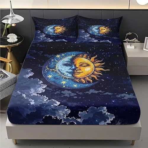 Spannbettlaken 120x200cm Abstrakt Spannbetttuch Mond Und Sonne Bettlaken Boxspringbett mit Gummizug Spannbettuch Mikrofaser für Matratzen von 30 cm Mit 2 Kissenbezüge 80x80 cm Spannbettlaken 120x200cm Abstrakt Spannbetttuch Mond Und Sonne Bettlaken Boxspringbett mit Gummizug Spannbettuch Mikrofaser für Matratzen von 30 cm Mit 2 Kissenbezüge 80x80 cm von BSYYZQC
