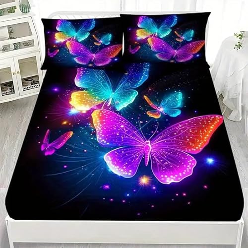 Spannbettlaken 120x200cm Retro-FlüGel Spannbetttuch Schmetterling Bettlaken Boxspringbett mit Gummizug Spannbettuch Mikrofaser für Matratzen von 30 cm Mit 2 Kissenbezüge 80x80 cm von BSYYZQC