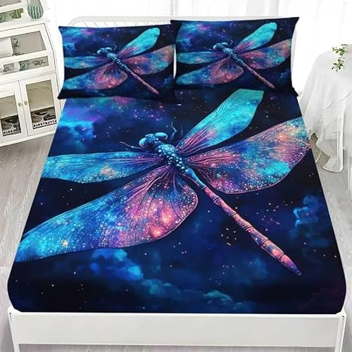 Spannbettlaken 160x200cm Abstrakt Spannbetttuch Libelle Bettlaken Boxspringbett mit Gummizug Spannbettuch Mikrofaser für Matratzen von 30 cm Mit 2 Kissenbezüge 80x80 cm von BSYYZQC