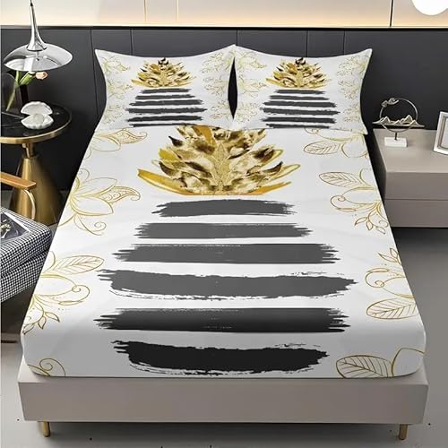 Spannbettlaken 160x200cm Cartoon Spannbetttuch Ananas Bettlaken Boxspringbett mit Gummizug Spannbettuch Mikrofaser für Matratzen von 30 cm Mit 2 Kissenbezüge 80x80 cm von BSYYZQC