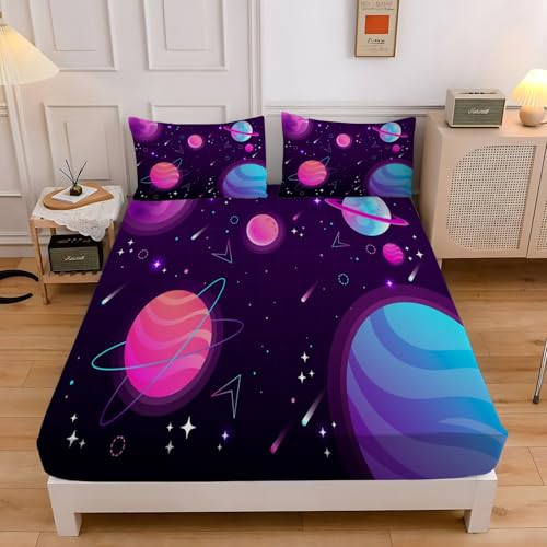 Spannbettlaken 160x200cm Planet Spannbetttuch Meteor Bettlaken Boxspringbett mit Gummizug Spannbettuch Mikrofaser für Matratzen von 30 cm Mit 2 Kissenbezüge 80x80 cm Spannbettlaken 160x200cm Planet Spannbetttuch Meteor Bettlaken Boxspringbett mit Gummizug Spannbettuch Mikrofaser für Matratzen von 30 cm Mit 2 Kissenbezüge 80x80 cm von BSYYZQC