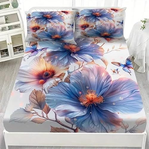 Spannbettlaken 160x200cm Wolf Spannbetttuch Blumen Bettlaken Boxspringbett mit Gummizug Spannbettuch Mikrofaser für Matratzen von 30 cm Mit 2 Kissenbezüge 80x80 cm von BSYYZQC