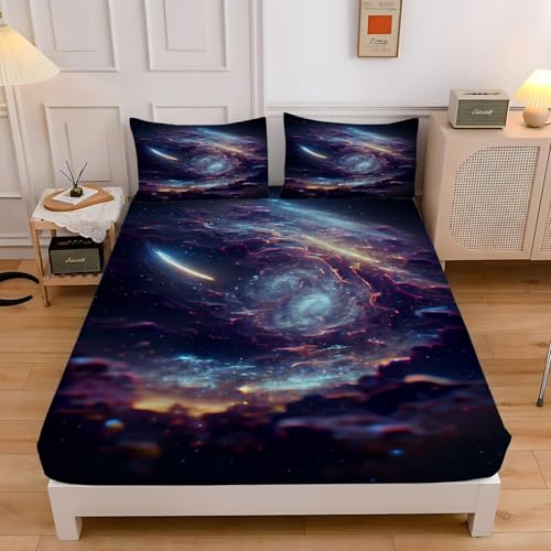 Spannbettlaken 200x200 Galaxis Spannbetttuch Traum Bettlaken Boxspringbett mit Gummizug Spannbettuch Mikrofaser für Matratzen von 30 cm Mit 2 Kissenbezüge 80x80 cm Spannbettlaken 200x200 Galaxis Spannbetttuch Traum Bettlaken Boxspringbett mit Gummizug Spannbettuch Mikrofaser für Matratzen von 30 cm Mit 2 Kissenbezüge 80x80 cm von BSYYZQC