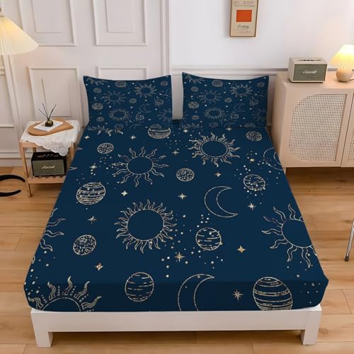 Spannbettlaken 200x200 Mond Spannbetttuch Sonne Bettlaken Boxspringbett mit Gummizug Spannbettuch Mikrofaser für Matratzen von 30 cm Mit 2 Kissenbezüge 80x80 cm Spannbettlaken 200x200 Mond Spannbetttuch Sonne Bettlaken Boxspringbett mit Gummizug Spannbettuch Mikrofaser für Matratzen von 30 cm Mit 2 Kissenbezüge 80x80 cm von BSYYZQC