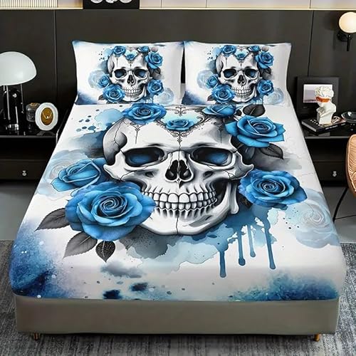 Spannbettlaken 200x200 Pfingstrose Spannbetttuch Blaue Rose Bettlaken Boxspringbett mit Gummizug Spannbettuch Mikrofaser für Matratzen von 30 cm Mit 2 Kissenbezüge 80x80 cm von BSYYZQC