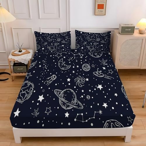 Spannbettlaken 200x200 Planet Spannbetttuch Galaxis Bettlaken Boxspringbett mit Gummizug Spannbettuch Mikrofaser für Matratzen von 30 cm Mit 2 Kissenbezüge 80x80 cm Spannbettlaken 200x200 Planet Spannbetttuch Galaxis Bettlaken Boxspringbett mit Gummizug Spannbettuch Mikrofaser für Matratzen von 30 cm Mit 2 Kissenbezüge 80x80 cm von BSYYZQC