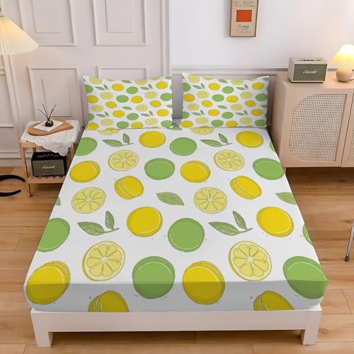 Spannbettlaken 200x200 Zitrone Spannbetttuch Blatt Bettlaken Boxspringbett mit Gummizug Spannbettuch Mikrofaser für Matratzen von 30 cm Mit 2 Kissenbezüge 80x80 cm Spannbettlaken 200x200 Zitrone Spannbetttuch Blatt Bettlaken Boxspringbett mit Gummizug Spannbettuch Mikrofaser für Matratzen von 30 cm Mit 2 Kissenbezüge 80x80 cm von BSYYZQC