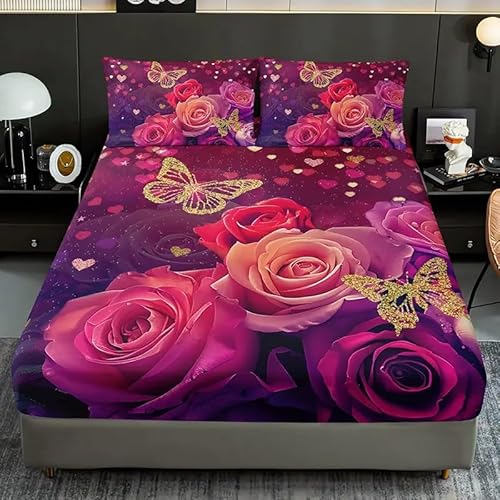Spannbettlaken 90x200cm Blumen Spannbetttuch Schmetterling Bettlaken Boxspringbett mit Gummizug Spannbettuch Mikrofaser für Matratzen von 30 cm Mit 2 Kissenbezüge 80x80 cm Spannbettlaken 90x200cm Blumen Spannbetttuch Schmetterling Bettlaken Boxspringbett mit Gummizug Spannbettuch Mikrofaser für Matratzen von 30 cm Mit 2 Kissenbezüge 80x80 cm von BSYYZQC