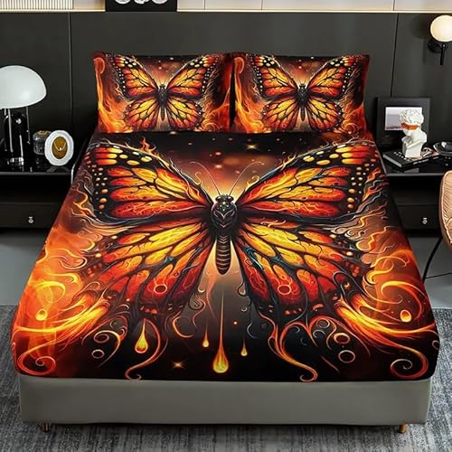 Spannbettlaken 90x200cm Bohemian Spannbetttuch Schmetterling Bettlaken Boxspringbett mit Gummizug Spannbettuch Mikrofaser für Matratzen von 30 cm Mit 2 Kissenbezüge 80x80 cm von BSYYZQC