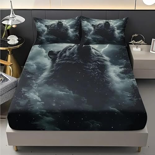 Spannbettlaken 90x200cm Geometrie Spannbetttuch BäR Bettlaken Boxspringbett mit Gummizug Spannbettuch Mikrofaser für Matratzen von 30 cm Mit 2 Kissenbezüge 80x80 cm von BSYYZQC