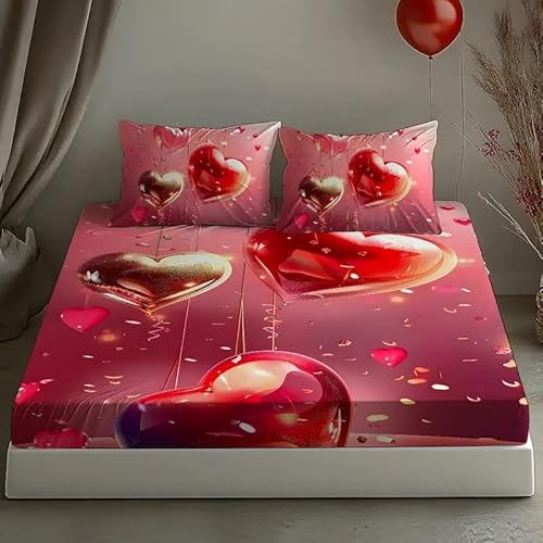 Spannbettlaken 90x200cm Karo Spannbetttuch Herz Bettlaken Boxspringbett mit Gummizug Spannbettuch Mikrofaser für Matratzen von 30 cm Mit 2 Kissenbezüge 80x80 cm von BSYYZQC