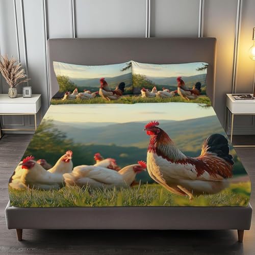 Spannbettlaken 90x200cm LöWe Spannbetttuch Grasland Bettlaken Boxspringbett mit Gummizug Spannbettuch Mikrofaser für Matratzen von 30 cm Mit 2 Kissenbezüge 80x80 cm von BSYYZQC
