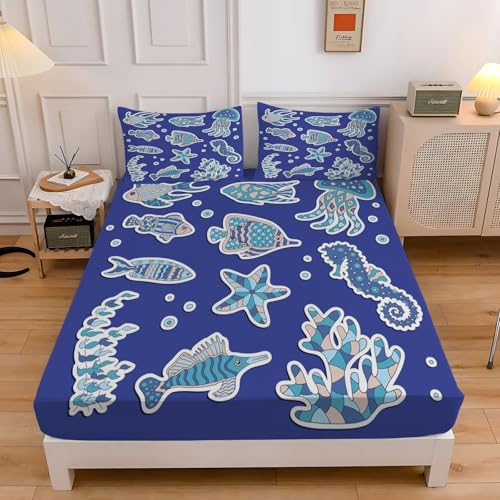 Spannbettlaken 90x200cm Seestern Spannbetttuch Algen Bettlaken Boxspringbett mit Gummizug Spannbettuch Mikrofaser für Matratzen von 30 cm Mit 2 Kissenbezüge 80x80 cm Spannbettlaken 90x200cm Seestern Spannbetttuch Algen Bettlaken Boxspringbett mit Gummizug Spannbettuch Mikrofaser für Matratzen von 30 cm Mit 2 Kissenbezüge 80x80 cm von BSYYZQC
