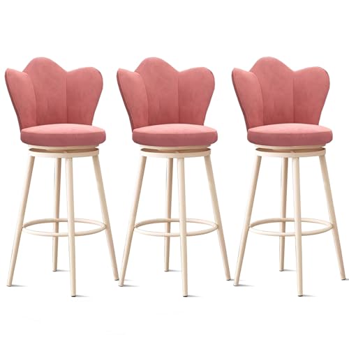 BSZYFQVE Barhocker Drehbare Barhocker aus Samt, 3er-Set, Barhocker in Thekenhöhe, gepolsterte Barstühle mit Rückenlehne und Fußstütze, for die Kücheninsel(Pink,75cm) von BSZYFQVE