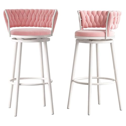 BSZYFQVE Barhocker Samt Barhocker 2er Set, Barstuhl mit gewebter Rückenlehne, drehbarer Counter Höhe Frühstücksstuhl, Esszimmerstuhl für Kücheninsel, Bar, Büro(Pink,65cm) von BSZYFQVE