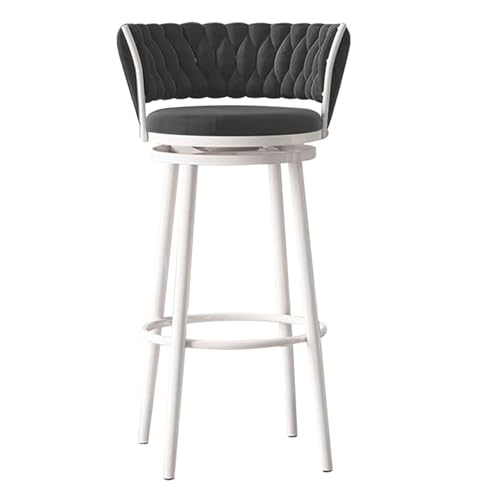 BSZYFQVE Barhocker Swivel Counter Höhe Barhocker mit gewebten zurück, Moderne Samt gepolstert Counter Hocker mit weißen Metallbeinen für Kücheninsel(Black,75cm) von BSZYFQVE