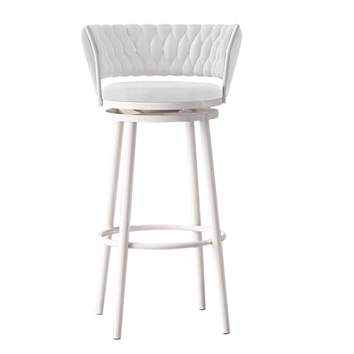 BSZYFQVE Barhocker Swivel Counter Höhe Barhocker mit gewebten zurück, Moderne Samt gepolstert Counter Hocker mit weißen Metallbeinen für Kücheninsel(White,75cm) von BSZYFQVE