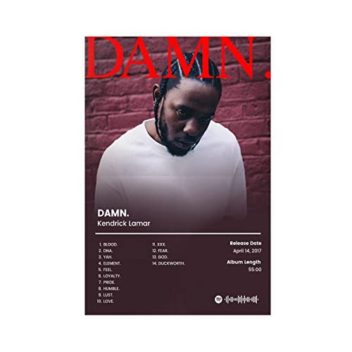 BSapp Kendrick Lamar Poster DAMN Tracklist Album Cover Poster Leinwand Poster Schlafzimmer Dekor Sport Landschaft Büro Zimmer Dekor Geschenk 60 x 90 cm von BSapp