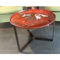 Couchtisch  Gartentisch Beistelltisch Hochzeitsgeschenk Personalisierter Tisch Aus 200L Recyceltem Ölfass von BSfassfactory