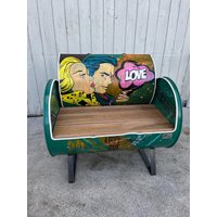 Designer Bank  Sitzbank Fassmöbel Gartenbank Pop Art Aus 200L Recyceltem Ölfass von BSfassfactory