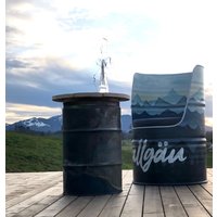Fasssessel \ Fassmöbel Industriesessel Ölfass Sessel "Allgäu" Mit Bergen Aus 200L Recyceltem Fasssessel \ Fassmöbel Industriesessel Ölfass Sessel "Allgäu" Mit Bergen Aus 200L Recyceltem von BSfassfactory