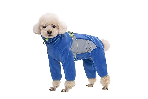 BT Bär Fleece Mantel für Hunde,4-Bein Ganzkörperjacke mit D Ring reflektierend,Verstellbarer Jumpsuit Reißverschluss Haustier Warme Wintermäntel für kleine Hunde Mittlere Hunde(M,Blau) von BT Bear