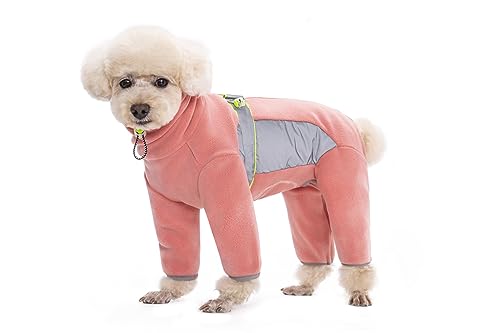 BT Bär Fleece Mantel für Hunde,4-Bein Ganzkörperjacke mit D Ring reflektierend,Verstellbarer Jumpsuit Reißverschluss Haustier Warme Wintermäntel für kleine Hunde Mittlere Hunde(S,Rosa) von BT Bear