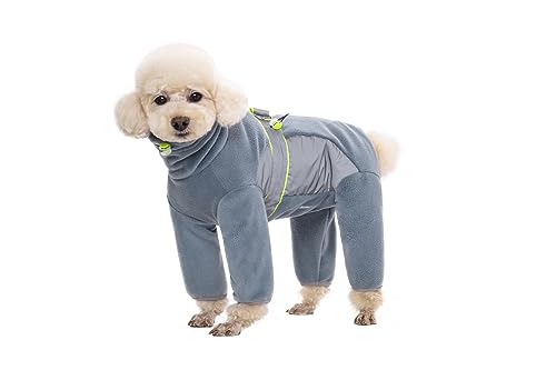 BT Bär Fleece Mantel für Hunde,4-Bein Ganzkörperjacke mit D Ring reflektierend,Verstellbarer Jumpsuit Reißverschluss Haustier Warme Wintermäntel für kleine Hunde Mittlere Hunde(XS,Grau Blau) von BT Bear