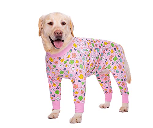 BT Bär Große Hundekleidung, Elastische Pet Onesie Schützen Gelenke Anti-Haar Anti Lecken, Wundschutz Pet Pyjamas Hund Overall für mittlere große Hunde (XXXL, rosa Blume) von BT Bear