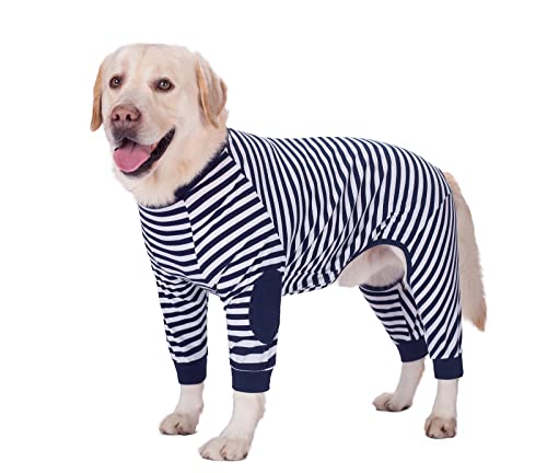 BT Bear, gestreifter Hundepyjama, Overall, Bekleidung für mittelgroße bis große Hunde, flexibel, atmungsaktiv, mit Reißverschluss, weiche Baumwolle von BT Bear