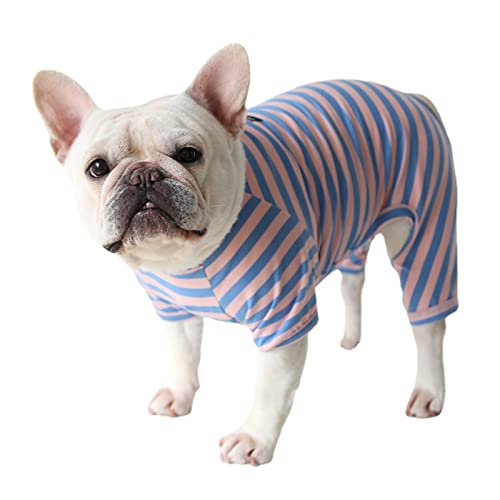 BT Bear Hundekleidung, bunt, gestreifter Schlafanzug aus weicher Baumwolle, Overall, Bulldogge, Einteiler, Kostüm für Welpen, kleine, mittelgroße Hunde (L, Blau und Rosa) von BT Bear