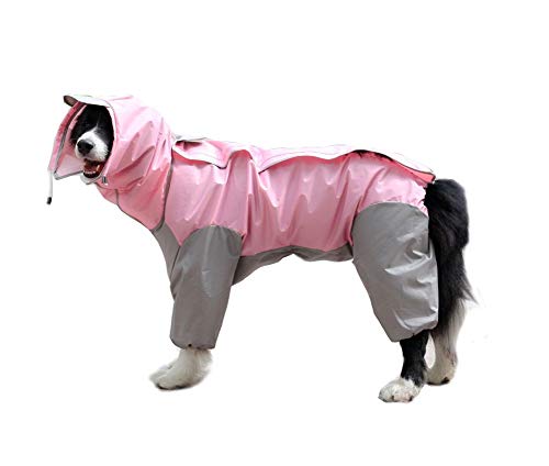 BT Bear Hunderegenmantel, wasserdicht, Polyester, niedlich, vierbeinig, Ganzkörper-Kapuzenpullover, Haustier-Regenmäntel für mittelgroße Hunde und große Hunde (71 Rückenlänge, 71 cm, Rosa) von BT Bear