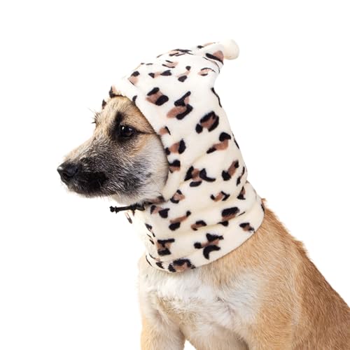 BT Bear Plüsch-Hundemütze, warme Haustierohrabdeckung, Winter-Kopfwickel mit leisen Ohren, Lärmschutz-Muffs für kleine und mittelgroße Hunde (Leopard, M) von BT Bear