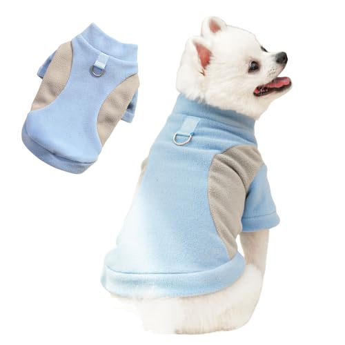 BT Bear Warmer Hundepullover, Fleece, Winter-Sweatshirt, Hundejacke mit D-Ring für Katzen, Welpen, kleine Hunde, Blau, Größe S von BT Bear