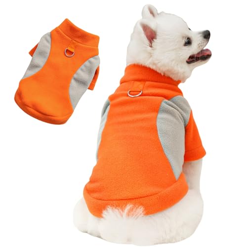 BT Bear Warmer Hundepullover, Fleece, Winter-Sweatshirt, Hundejacke mit D-Ring für Katzen, Welpen, kleine Hunde, Orange, Größe L von BT Bear