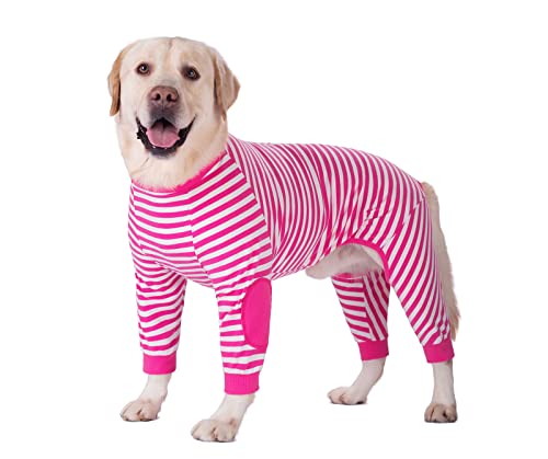 Große Hund Kleidung Hund Pyjamas Flexible Reißverschluss gestreifte Hund Jumpsuit Kostüm Kleidung für mittlere Hunde Große Hunde (8, Hot Pink) von BT Bear