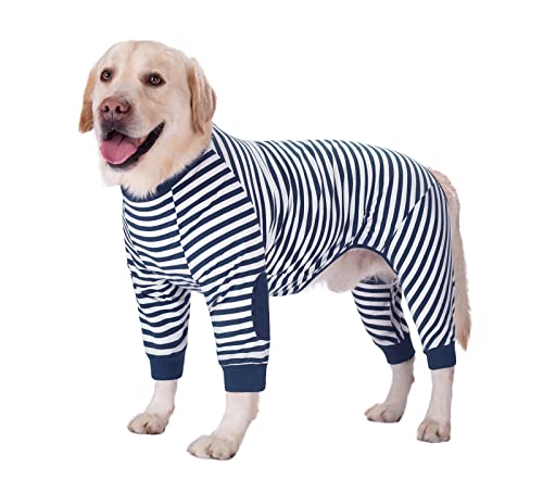 Große Hundekleidung Hund Pyjamas Flexible Reißverschluss gestreifte Hund Jumpsuit Kostüm Kleidung für mittlere Hunde Große Hunde (7, Dunkelblau) von BT Bear