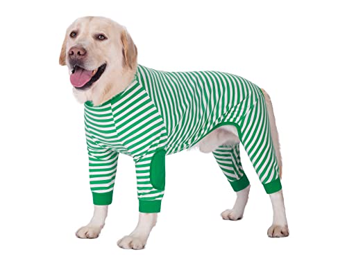 Große Hundekleidung Hund Pyjamas Flexible Reißverschluss gestreifte Hund Jumpsuit Kostüm Kleidung für mittlere Hunde Große Hunde (7, Grün) von BT Bear