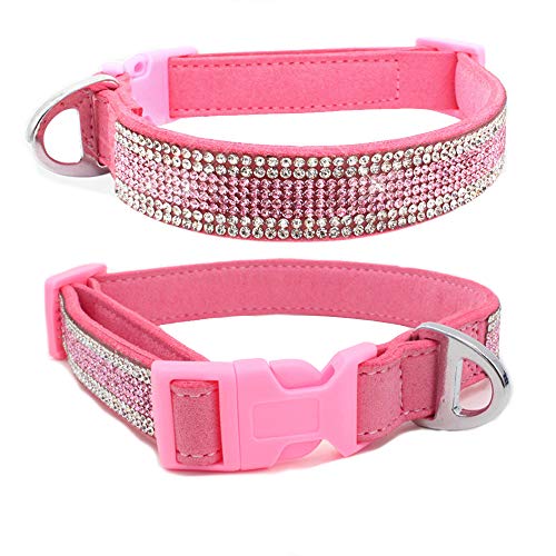 Haustier-Halsband, glitzernde Kristalle, verstellbar, bequem, Mikrofaser, weich, für mittelgroße Hunde und große Hunde, XL, Pink von BT Bear