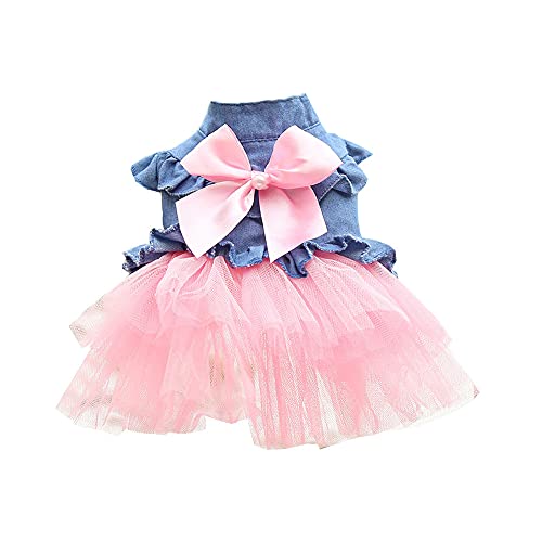 Haustierkleid für Hunde, Welpenrock, Prinzessinnenkleider, Schleife, Tutu, Spitzenkleid, Rock für kleine Hunde, Mädchen, Katzen, Hunde (Pink, XS) von BT Bear