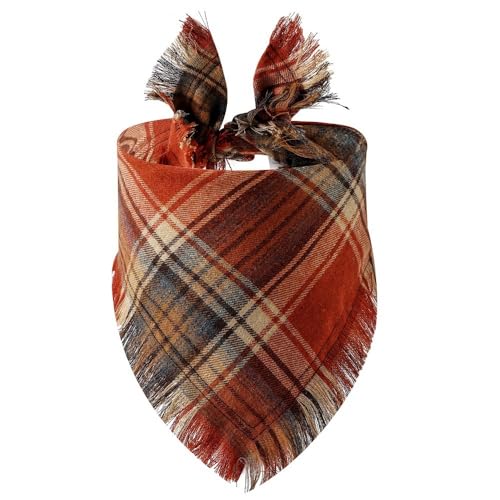 Hundehalstuch, Baumwolle, kariert, waschbar, dreieckig, für kleine Hunde, mittelgroße und große Hunde, Orangerot von BT Bear