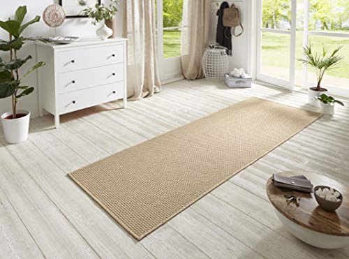 BT Carpet Nature Läufer In- und Outdoor – Schlingen Küchenläufer rutschfest Flachgewebe Kurzflor Woll-Optik Fineloop Küchenteppich für Flur, Küche, Garten, Terrasse, Badezimmer – Beige, 80x500cm von BT Carpet