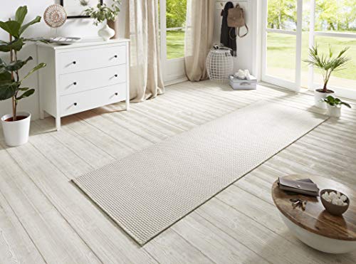 BT Carpet Nature Läufer In- und Outdoor – Schlingen Küchenläufer rutschfest Flachgewebe Kurzflor Woll-Optik Fineloop Küchenteppich für Flur, Küche, Garten, Terrasse, Badezimmer – Ivory, 80x450cm von BT Carpet