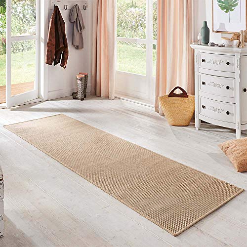 BT Carpet Nature Läufer In- und Outdoor – Schlingen Küchenläufer Rutschfest Flachgewebe Kurzflor Woll-Optik Fineloop Küchenteppich für Flur, Küche, Garten, Terrasse, Badezimmer – Naturbeige, 80x350cm von BT Carpet