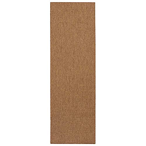 BT Carpet Nature Läufer In- und Outdoor – Schlingen Küchenläufer Rutschfest Flachgewebe Kurzflor Woll-Optik Fineloop Küchenteppich für Flur, Küche, Garten, Terrasse, Badezimmer – Naturbraun, 80x250cm von BT Carpet