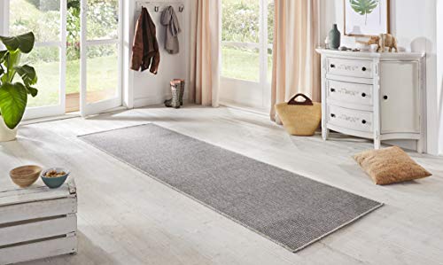 BT Carpet Nature Läufer In- und Outdoor – Schlingen Küchenläufer Rutschfest Flachgewebe Kurzflor Woll-Optik Fineloop Küchenteppich für Flur, Küche, Garten, Terrasse, Badezimmer – Silber Grau, 80x450cm von BT Carpet