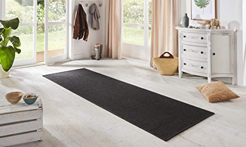 BT Carpet Nature Läufer In- und Outdoor – Schlingen Küchenläufer Rutschfest Flachgewebe Kurzflor Woll-Optik Fineloop Küchenteppich für Flur, Küche, Garten, Terrasse, Badezimmer – Anthrazit, 80x450cm von BT Carpet