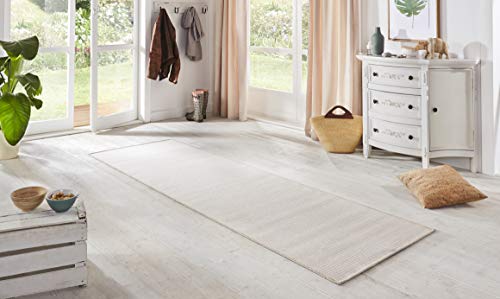 BT Carpet Nature Läufer In- und Outdoor – Schlingen Küchenläufer Rutschfest Flachgewebe Kurzflor Woll-Optik Fineloop Küchenteppich für Flur, Küche, Garten, Terrasse, Badezimmer – Creme Weiß, 80x250cm von BT Carpet